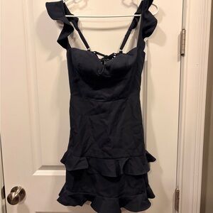 Elegant Navy Ruffle Mini Dress